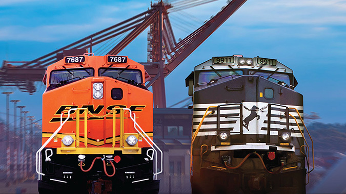 BNSF locomotive and NS locomotive